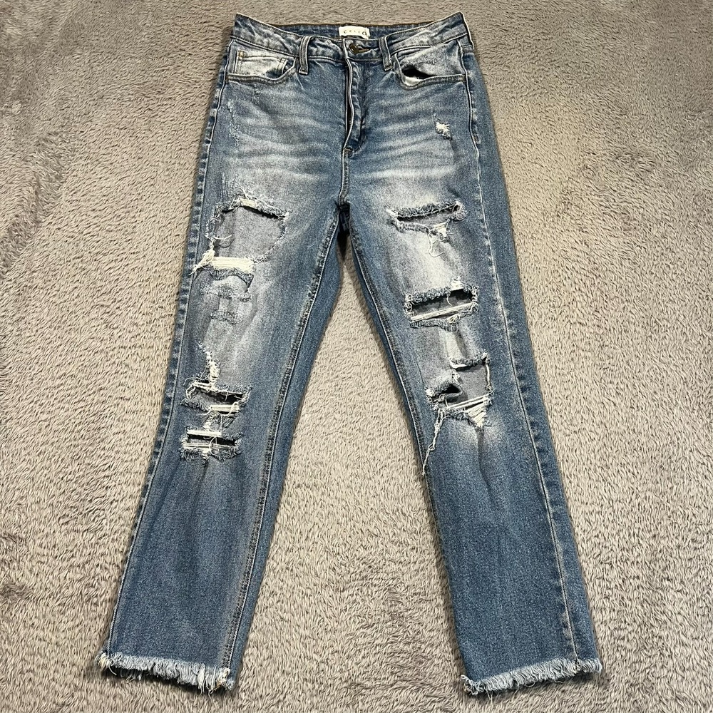 Cello Ankle Jeans‎ Distressed Blue Denim Raw Frayed Hem Women's Junior's 7 27x26